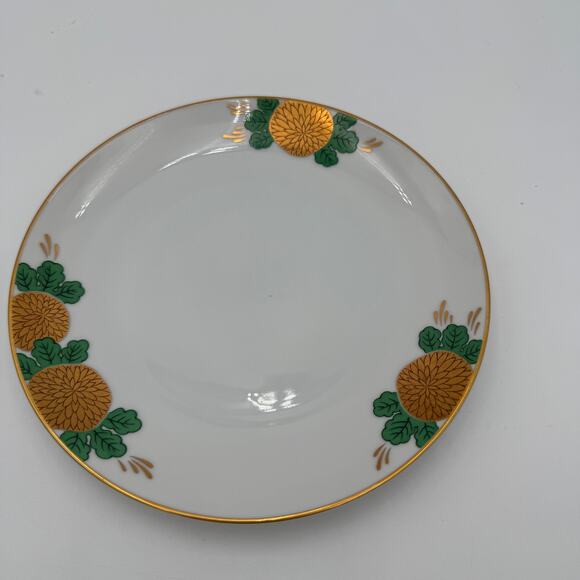 Fitz and Floyd Dessert Plates Gold Flowers with Green Leaves & Gold Trim Set/6 - Picture 4 of 12